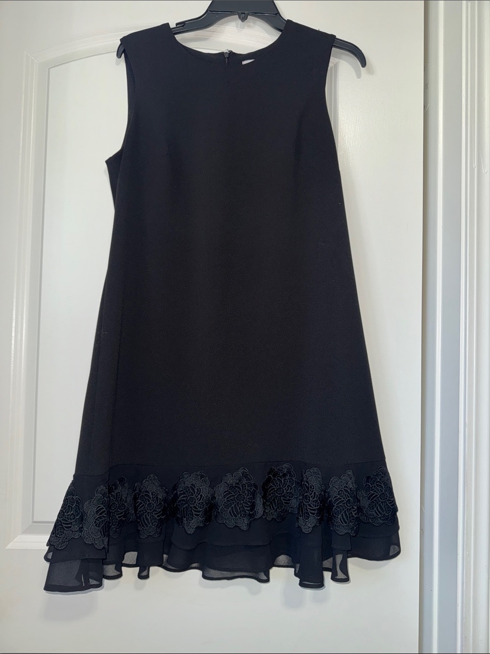 Calvin Klein Black Sleeveless Floral-Hem A-Line Dress